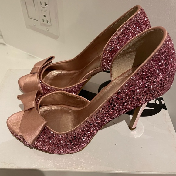 Nine West Pink sparkly peep toe heels with bow - Picture 13 of 16